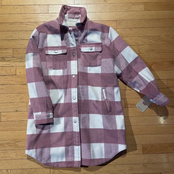 Levi's Women's Wool Blend Sherpa Lined Long Shacket - Picture 2 of 16